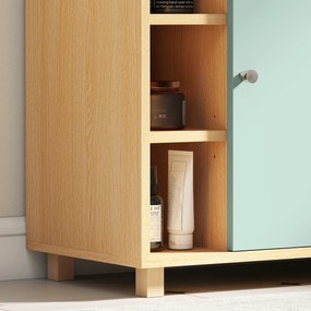 HOMCOM Corp sub lavoar, mobilier de baie cu 6 rafturi deschise și ușă cu închidere amortizată 60 x 33 x 57 cm, verde | Aosom Romania