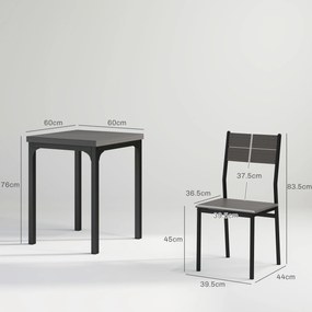 HOMCOM Set dining 3 piese, set masă, 1 masă, 2 scaune, MDF+metal, Gri | Aosom Romania