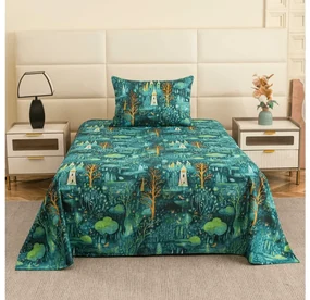 Cearsaf din microfibra 140x240 cm si husa pentru perna 50x70 cm NEON FOREST, colorat