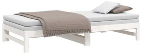 Pat de zi extensibil, alb, 2x(80x200) cm, lemn masiv de pin Alb, 205.5 x 158 x 30 cm