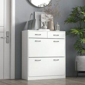 HOMCOM Etajeră pentru Pantofi, 12 Perechi, cu 2 Rafturi Interioare Reglabile și 2 Sertare, din Lemn, 80x30x91.5 cm, Alb | Aosom Romania
