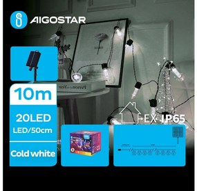 Instalație LED solară de Crăciun Aigostar 20xLED/8 funcții 11,5m IP65 alb rece