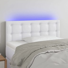 Tablie de pat cu LED, alb, 90x5x78 88 cm, piele ecologica 1, Alb, 90 x 5 x 78 88 cm
