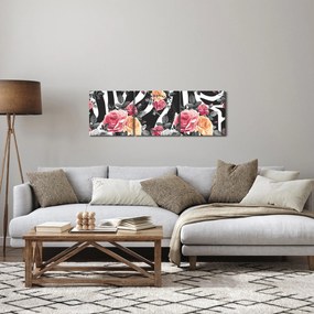 Tablou cu trandafiri înfloriți (cu ceas) (90x30 cm)