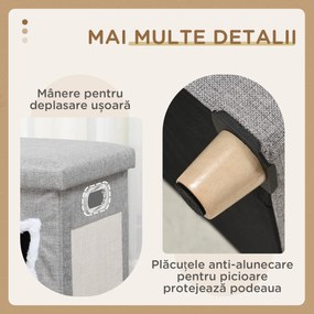 PawHut Căsuță pentru Pisici cu Covor de Zgâriat, Pernă și Bilă, 35.5x35.5x42.5 cm, Crem și Gri | Aosom Romania