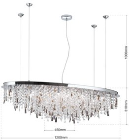 Lustra suspendata cristal K9 design elegant de lux CRYSTALRIVER crom