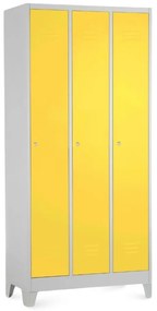 Dulap metalic - 3 compartimente, 90 x 50 x 190 cm, picioare fixe, încuietoare cilindrică, galben - ral 1023