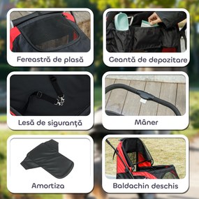 PawHut Cărucior Pliabil pentru Câini de Talie Mare cu Roți Detașabile, Pernă și Lese de Siguranță, 124x67x100 cm, Negru | Aosom Romania