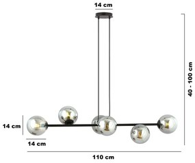Lustră pe cablu ROSSI 6xE14/10W/230V negru/gri