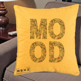 Perna Decorativa MOOD Money Grafic Urban, 40x40 cm, Galben, Husa Detasabila, Perna Inclusa, BEKZ®