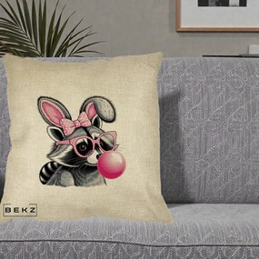 Perna Decorativa Raton cu Urechi de Iepure si Guma de Mestecat, 40x40 cm, Crem, Husa Detasabila, Perna Inclusa, BEKZ®