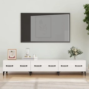 Comoda TV, alb extralucios, 150x34,5x30 cm, lemn prelucrat
