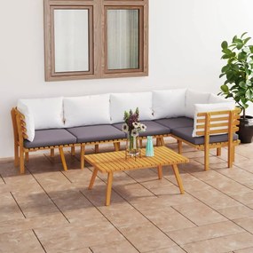 Set mobilier de gradina cu perne, 6 piese, lemn masiv acacia 2x mijloc + 3x colt + masa, 1