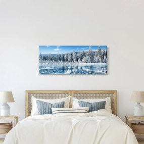 Tablou cu lacul înghețat și copacii înzăpeziți (120x50 cm)