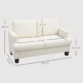 HOMCOM Canapea pentru Două Persoane cu Perne pentru Spate Detașabile, 138x70x80 cm, Alb Crem | Aosom Romania