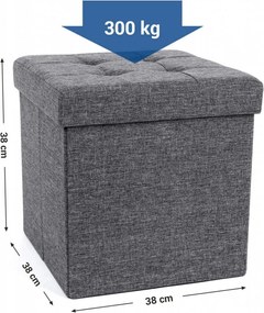 Taburet cu capac si spatiu depozitare, MDF / textil, gri inchis, Songmics