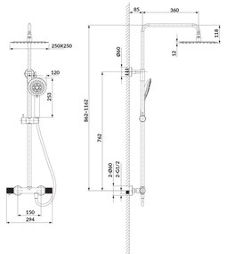Coloana de dus cu termostat si dus de ploaie negru-grafit, Cersanit Zen