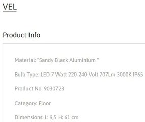 Stalp de exterior pentru terasa sau gradina, VEL H-61cm