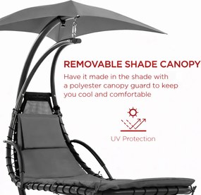 Șezlong suspendat din oțel, cu pernă încorporată, baldachin detașabil, Gri