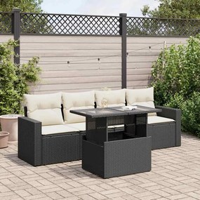 3326237 vidaXL Set mobilier de grădină cu perne, 5 piese, negru, poliratan