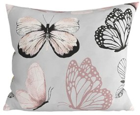 Set 2 huse decorative pentru perne din microfibra MY BUTTERFLY 45x45 cm, gri deschis