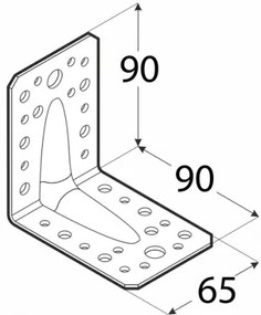 Coltar inclinat la 90° cu ranforsare pentru constructii model KPL (Dimensiuni: 90x90x65x2 mm)