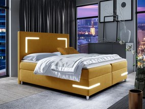 Pat de o persoană 120 cm Frinesa LED (muștar) (cu somieră și saltea) (cu sp. depozitare) (cu iluminat LED). 1103544