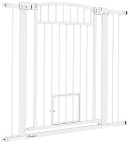 PawHut Barieră de siguranță câini cu sistem de dublă blocare, montaj prin presiune sau găurire, lățime 76-104 cm alb | Aosom Romania