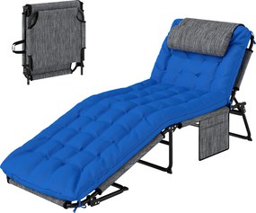 Outsunny Șezlong, spătar reglabil în 4 trepte, pernă, buzunar lateral, tetieră, 68 x 189 x 33 cm, Albastru | Aosom Romania