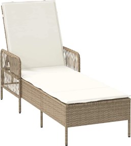 vidaXL Șezlong cu pernă Bej și alb crem 55 x 200 x 92 cm poliratan