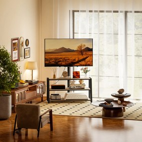 HOMCOM Mobilier TV cu suport pentru televizoare de la 32 la 70 de inci, rafturi deschise, unghi ajustabil 35°, 108x41x135cm, efect lemn natural | Aosom Romania