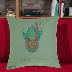 Perna Personalizata Zodiac Sagetator Cowgirl, 40x40 cm, Verde, Husa Detasabila, Perna Inclusa, BEKZ®