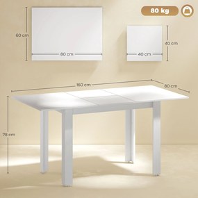 HOMCOM Masă extensibilă, 120-160 x 70 cm, masă reglabilă de bucătărie pentru 4-6 persoane, MDF, alb lucios | Aosom Romania