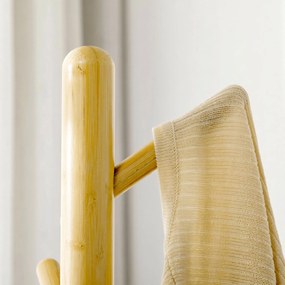 HOMCOM Cuier Vertical cu 8 Cârlige cu Bază Rotundă din Bambus, Lemn și Metal, Ø37,8x175,6 cm, Lemn Natural | Aosom Romania
