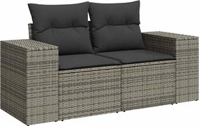 vidaXL Canapea de grădină cu perne, 2 locuri, gri, poliratan