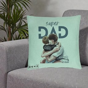 Cadou pentru Tata - Perna Personalizata Super Dad Tata si Fiu Imbratisare, 40x40 cm, Verde Menta, Husa Detasabila, Perna Inclusa, BEKZ®