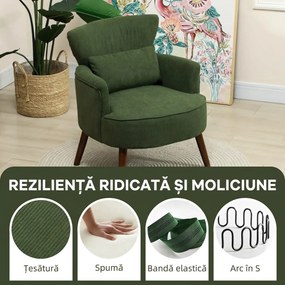 HOMCOM Fotoliu Capitonat cu Pernă și Șezut Gros, Fotoliu din Catifea cu Spătar și Picioare din Lemn, 69x69,5x78 cm, Verde | Aosom Romania