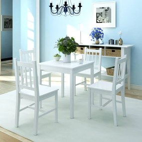 Set cu masă și scaune din lemn de pin, alb, 5 piese