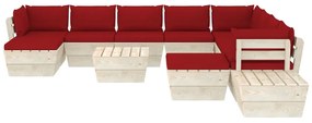 Set mobilier gradina din paleti cu perne, 12 piese, lemn molid Bordo, 3x colt + 5x mijloc + 2x masa + 2x suport pentru picioare, 1