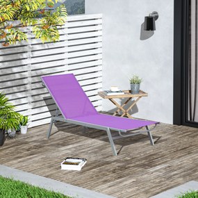 Outsunny Șezlong de Soare - Chaise Longue - Design Contemporan - Spătar Reglabil în Mai Multe Poziții - Metal Epoxidic Textilen Mov - dim. 170 x 58 x 97 cm | Aosom Romania