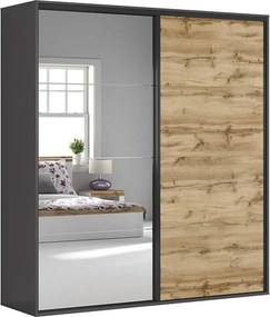 Dressing FLEX, gri grafit/stejar wotan, PAL, cu 2 usi si oglinda, 220x