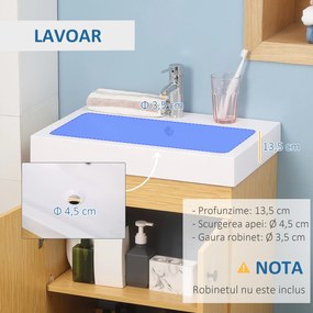 Kleankin Dulap Sub Lavoar pentru Baie, cu Rafturi Reglabile, Chiuvetă Curbată din Piatră Artificială, PAL, Design Modern | Aosom Romania