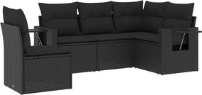 vidaXL Set mobilier de grădină cu perne, 5 piese, negru, poliratan