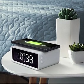 Solight CA07W - Ceas digital cu încărcare wireless Qi, alimentare 230V/CR2032, alb