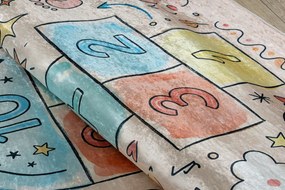 BAMBINO 61470 covor lavabil Grădină hopscotch, Flori, numere pentru copii anti-alunecare - roz / albastru