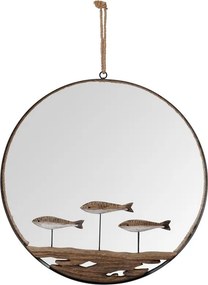 Oglinda din metal, cu insertii din lemn de paulownia, Fish