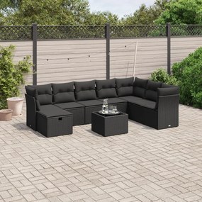 3263281 vidaXL Set mobilier de grădină cu perne, 9 piese, negru, poliratan