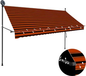 vidaXL Copertină retractabilă manual cu LED, portocaliu & maro, 300 cm