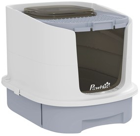 PawHut Litieră Închisă pentru Pisici cu 2 Uși și Tavă Detașabilă, 40,5x52,5x42,5 cm, Gri | Aosom Romania