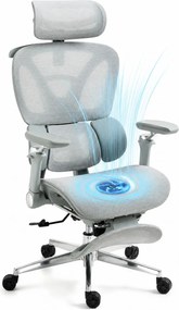 METACHAIR DORO VENT Scaun ergonomic, sezut cu ventilatie, suport lombar dinamic, spătar reglabil înălțime, cotiere 6D, tetieră 2D, suport picioare, mecanism multifunctional inclinare/blocare, pivotant, Mesh, Gri